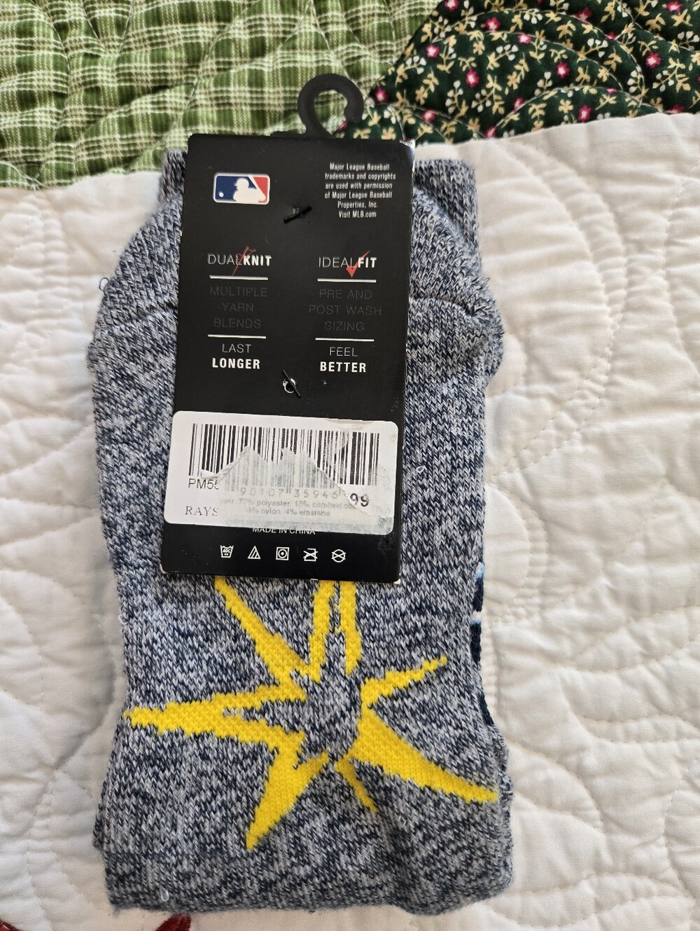 MLB Tampa Bay Rays Navy and Heather Gray Crew Socks Y 1-6 W 3-8 - Picture 2 of 2